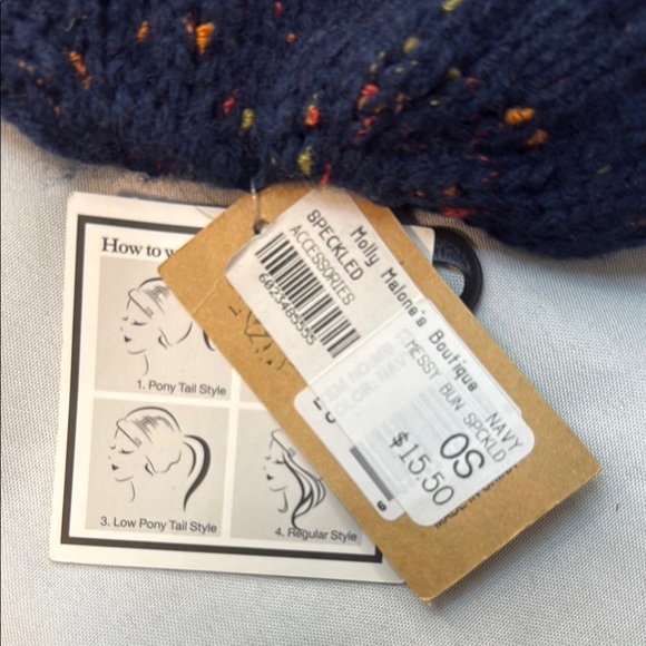 C.C Exclusives, Adult Navy Beanie with Multicolor Speckles, hole for bun, NWT - Picture 3 of 9